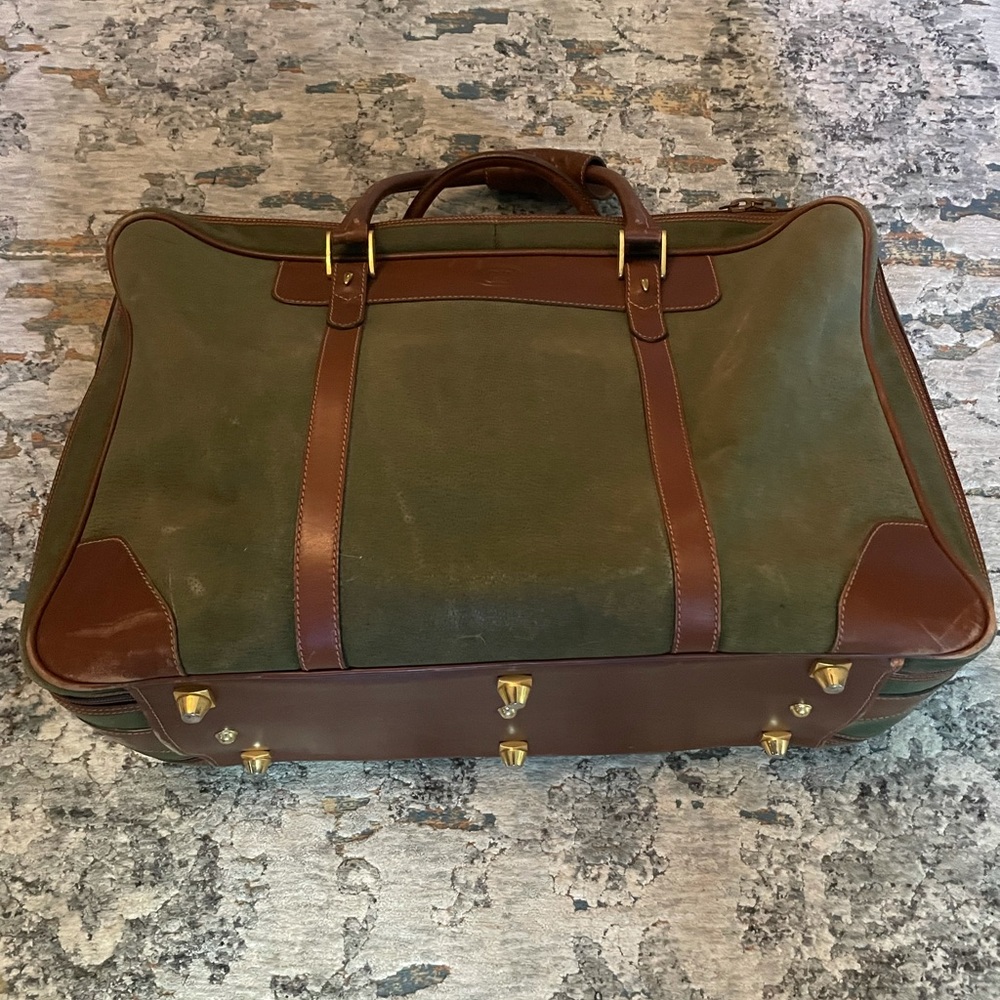 Vintage Gucci Suede Luggage Dark Green with Gold